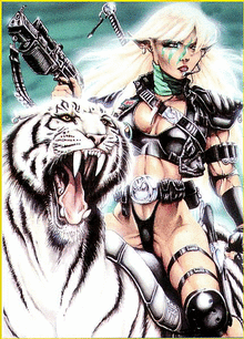 Guerri�re et tigre blanc royale